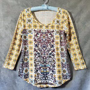 Lucky Brand Loose Fit Cotton Blend Long Sleeve T-shirt Multi-colored Small